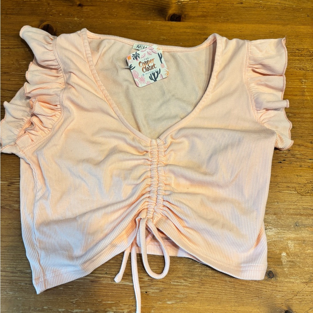 Copper Closet size Large crop top pink with ruffles and rouching Juniors NWT